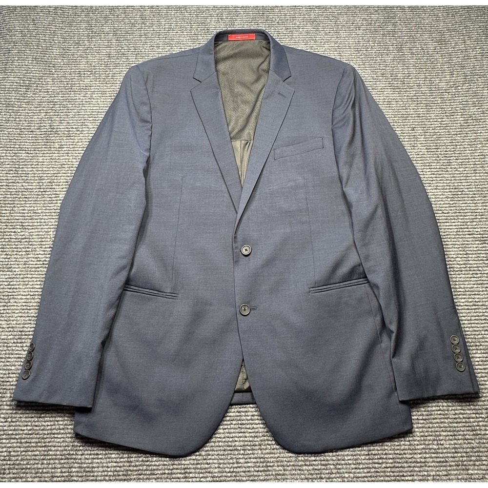 Awearness Kenneth Cole Suit Jacket Mens 46 Long Blue Wool Blend Slim Fit Stretch
